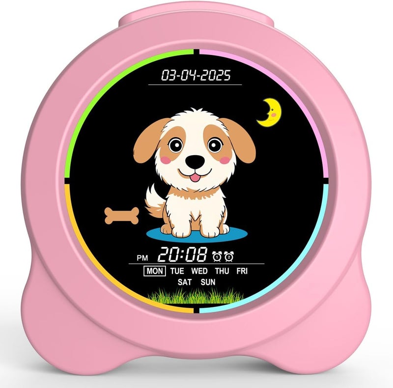 Sinoviwe Kids Alarm Clock Sun & Moon& Dog LED Display with Day & Date OK to Wake Clock with Night Light for Kids Children's Sleep Trainer Gift for Boy and Girls - Image 2